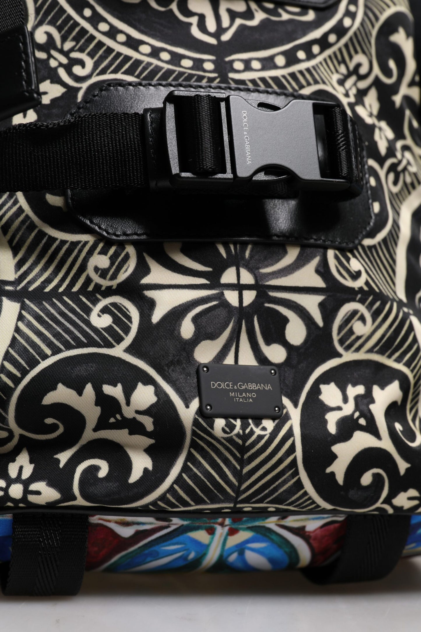 Multicolor Maiolica Print Nylon Backpack Bag